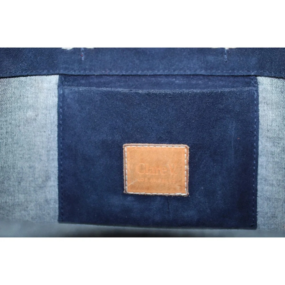 Clare V. Women's Small Navy Blue Red Suede Magnet Closure Bag - Picture 8 of 14